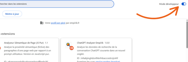 activez le mode dev des extensions chrome